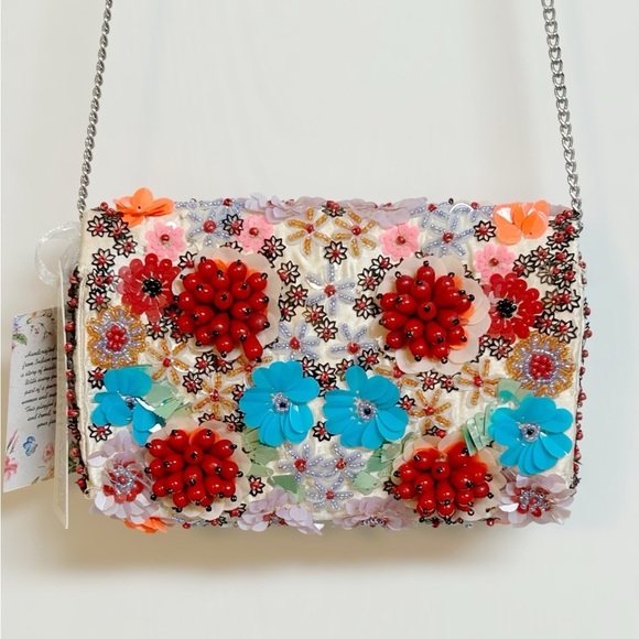 Made In India Handcrafted Multicolor Sequins & Beaded Shoulder Clutch Bag NWT - Picture 3 of 12